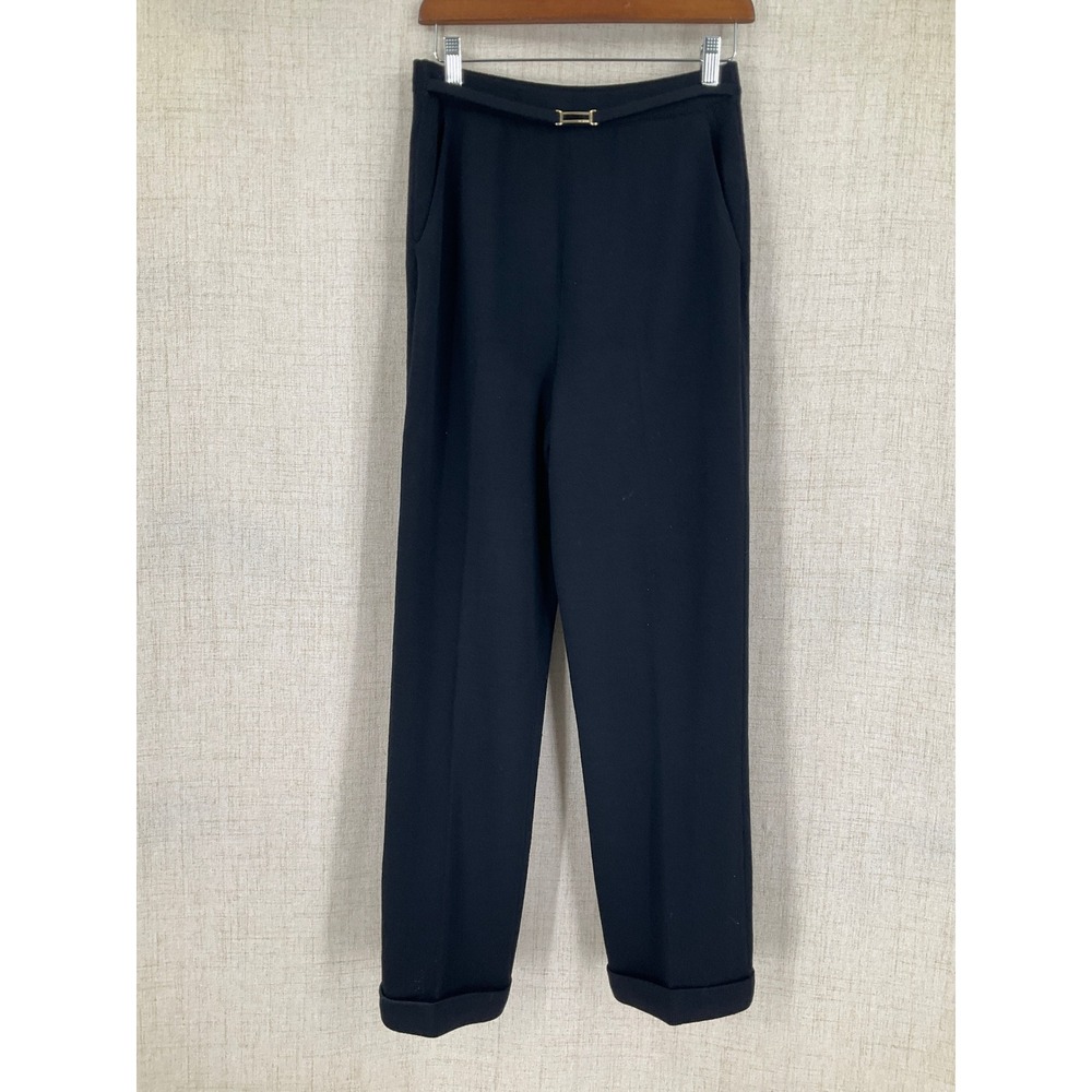 St John Collection Marie Gray Black Santana Knit Cuffed Straight Leg Pants Sz 4